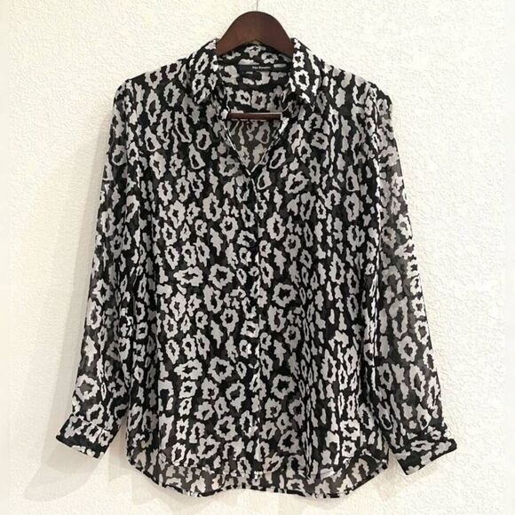The Kooples Animal Print Leopard Semi-Sheer Chiffon Button Down Blouse Sz 0 - Picture 6 of 10